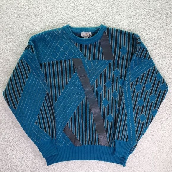 Vintage 90s Clear Creek Sweater Leather  acrylic - Picture 1 of 3